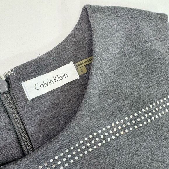 Calvin Klein Dress Womens 6 Black Striped Sleeveless Crew-Neck Mini Shift Career - Picture 4 of 10